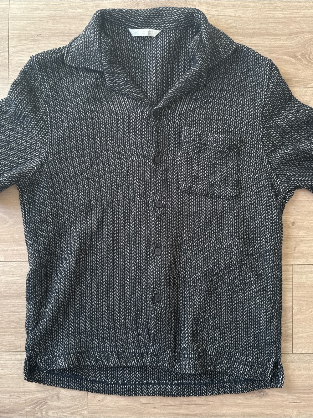 Men's Zara Short Sleeve Textured Knit Button-Up Shirt - Navy/White